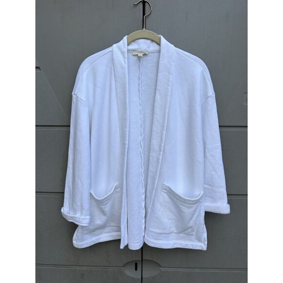 Eileen Fisher White Organic Cotton Open Front Pockets Boxy Jacket Cardigan XS - Picture 2 of 11